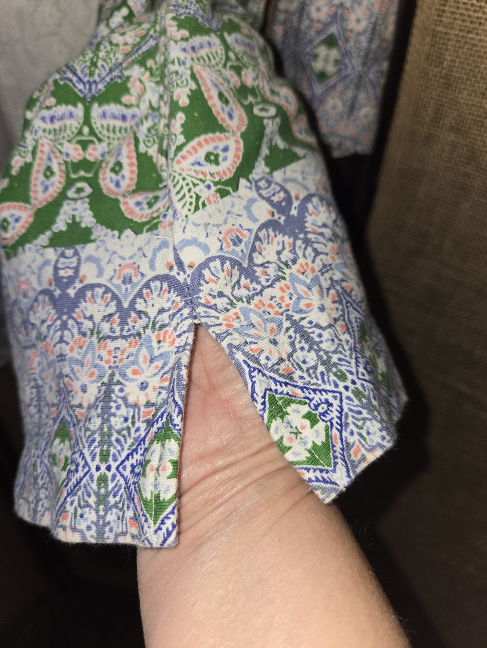 Isaac Mizrahi Live Green and Blue Patterned Open Cardigan 3/4 Sleeve Large - Picture 4 of 12